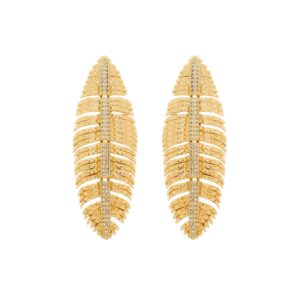 Brinco Dourado de Pena Cravejado de Zircônia